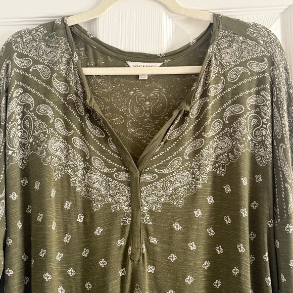 Lucky Brand Green Paisley Blouse XL - Picture 3 of 9